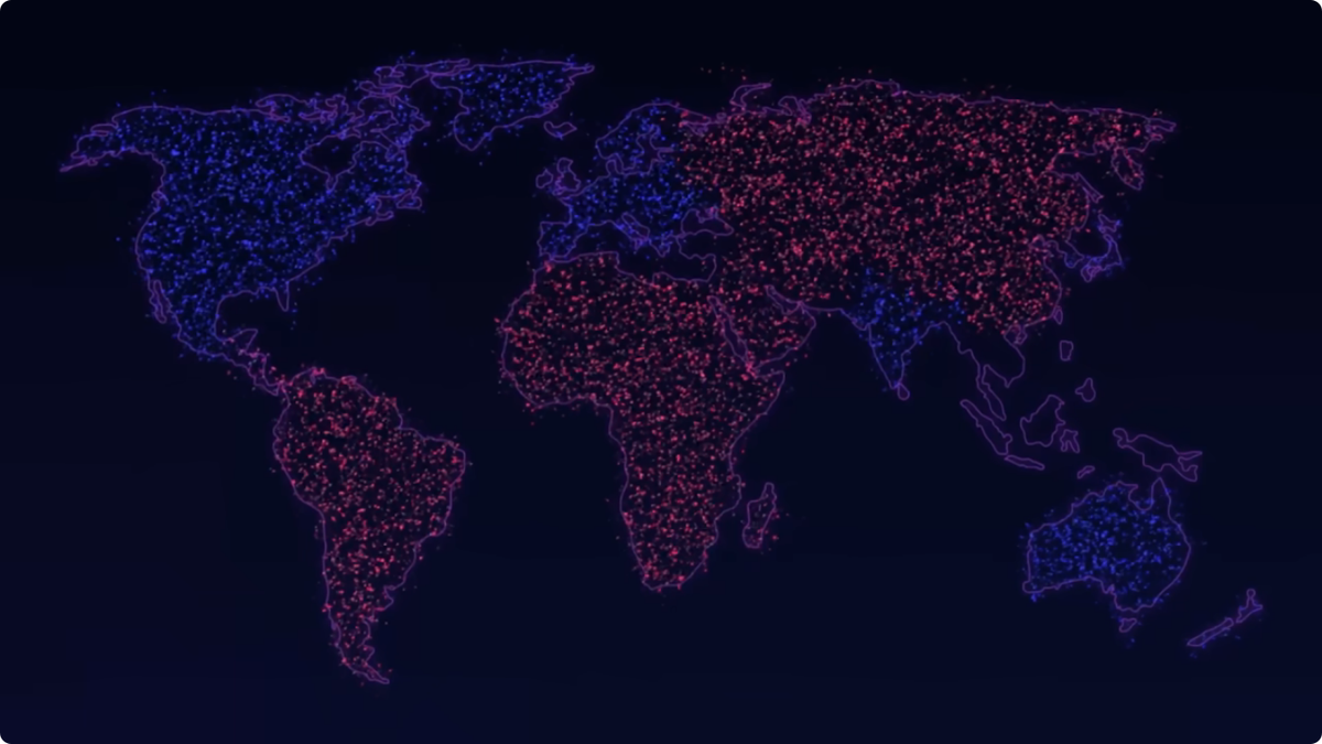 global map with regions shaded into either red or blue
